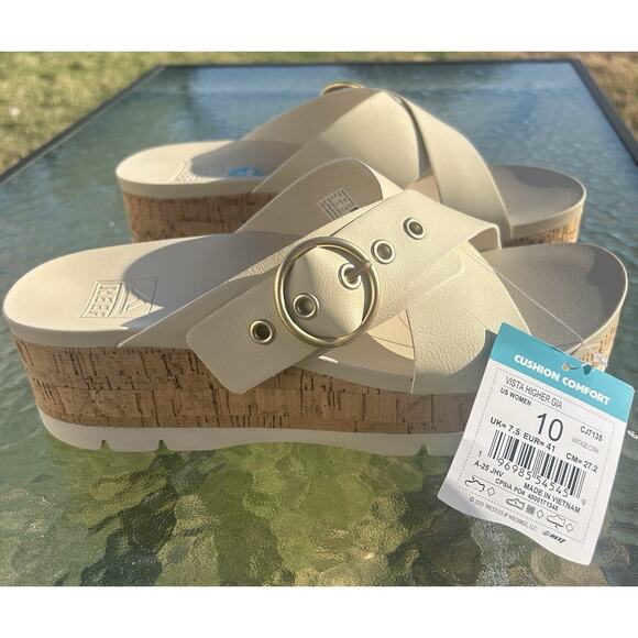 New Reef Women’s Vista Higher Gia Platform Slide Buckle Vegan Leather Sz 10 - Picture 1 of 3